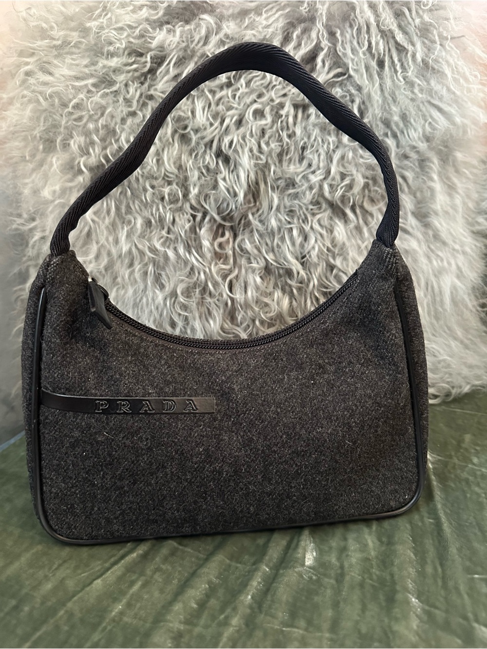 Authentic Vintage Prada Charcoal Wool Mini Hobo Bag